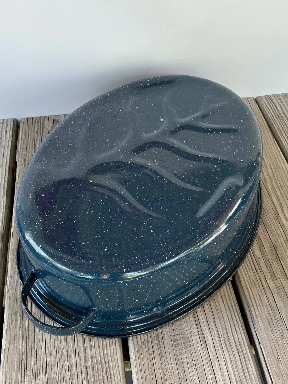 Granite Ware Blue Speckled Roasting Pan Oval Tree Enamelware Handles Granite
